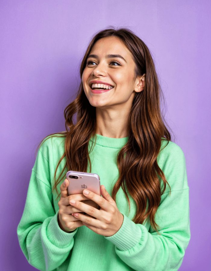 Woman smiling at her smartphone